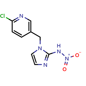 Chemical structure of N-(1-((6-Chloropyridin-3-yl)methyl)-1h-imidazol-2-yl)nitramide , CAS 115086-54-9, AChemBlock AD260411