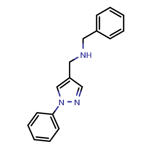 Chemical structure of N-Benzyl-1-(1-phenyl-1H-pyrazol-4-yl)methanamine , CAS 1152917-02-6, AChemBlock AD260415