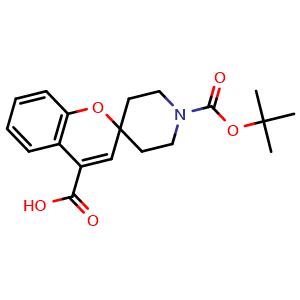 Chemical structure of 1'-(Tert-butoxycarbonyl)spiro[chromene-2,4'-piperidine]-4-carboxylic acid , CAS 1160247-75-5, AChemBlock AD260420