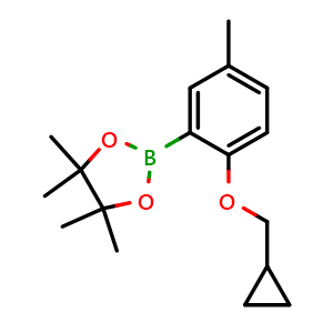 Chemical structure of 2-(2-(Cyclopropylmethoxy)-5-methylphenyl)-4,4,5,5-tetramethyl-1,3,2-dioxaborolane , CAS 1185836-99-0, AChemBlock AD260432
