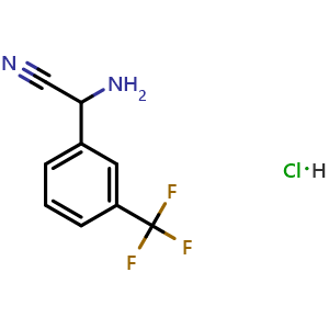 Chemical structure of 2-Amino-2-[3-(trifluoromethyl)phenyl]acetonitrile hydrochloride , CAS 1240528-22-6, AChemBlock AD260473