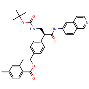 Chemical structure of (S)-4-(3-((tert-Butoxycarbonyl)amino)-1-(isoquinolin-6-ylamino)-1-oxopropan-2-yl)benzyl 2,4-dimethylbenzoate , CAS 1253955-19-9, AChemBlock AD260483