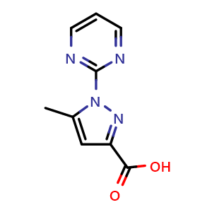 Chemical structure of 5-Methyl-1-pyrimidin-2-yl-1H-pyrazole-3-carboxylic acid , CAS 1266997-21-0, AChemBlock AD260496