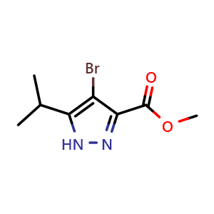 Chemical structure of Methyl 4-bromo-5-isopropyl-1H-pyrazole-3-carboxylate , CAS 1290937-43-7, AChemBlock AD260505