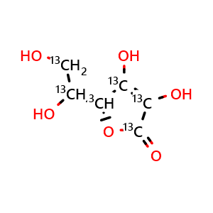 Chemical structure of L-Ascorbic acid-13C6-1 , CAS 1331939-77-5, AChemBlock AD260532