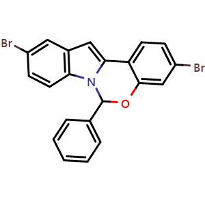 Chemical structure of 3,10-Dibromo-6-phenyl-6H-benzo[5,6][1,3]oxazino[3,4-a]indole , CAS 1369594-56-8, AChemBlock AD260555