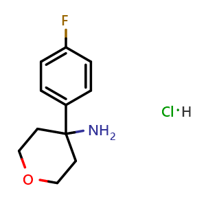 Chemical structure of 4-(4-Fluorophenyl)tetrahydro-2H-pyran-4-amine hydrochloride , CAS 1385696-29-6, AChemBlock AD260559