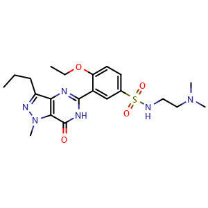 Chemical structure of 3-(6,7-Dihydro-1-methyl-7-oxo-3-propyl-1H-pyrazolo[4,3-d]pyrimidin-5-yl)-N-[2-(dimethylamino)ethyl]-4-ethoxybenzenesulfonamide , CAS 1393816-99-3, AChemBlock AD260565