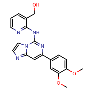 Chemical structure of (2-(7-(3,4-Dimethoxyphenyl)imidazo[1,2-c]pyrimidin-5-ylamino)pyridin-3-yl)methanol , CAS 1415564-51-0, AChemBlock AD260574