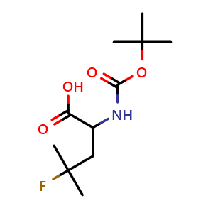 Chemical structure of 2-(tert-Butoxycarbonylamino)-4-fluoro-4-methylpentanoic acid , CAS 1454914-50-1, AChemBlock AD260592