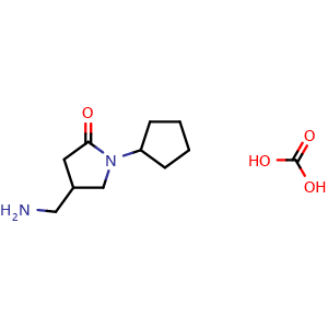 Chemical structure of 4-(Aminomethyl)-1-cyclopentylpyrrolidin-2-one carbonate , CAS 1609400-05-6, AChemBlock AD260631