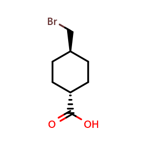Chemical structure of trans-4-(Bromomethyl)cyclohexanecarboxylic acid , CAS 1652586-30-5, AChemBlock AD260639