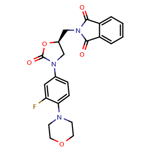 Chemical structure of (S)-N-[[3-[3-Fluoro-4-(4-morpholinyl)phenyl]-2-oxo-5-oxazolidinyl]methyl]phthalimide , CAS 168828-89-5, AChemBlock AD260648