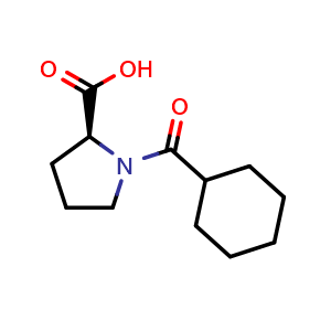 Chemical structure of (S)-1-(Cyclohexanecarbonyl)pyrrolidine-2-carboxylic acid , CAS 174465-38-4, AChemBlock AD260661