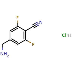 Chemical structure of 4-(Aminomethyl)-2,6-difluorobenzonitrile hydrochloride , CAS 1803589-03-8, AChemBlock AD260677