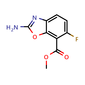 Chemical structure of Methyl 2-amino-6-fluorobenzo[d]oxazole-7-carboxylate , CAS 1820734-63-1, AChemBlock AD260689