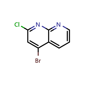 Chemical structure of 4-Bromo-2-chloro-1,8-naphthyridine , CAS 1823049-95-1, AChemBlock AD260690