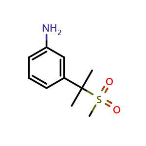 Chemical structure of 3-(2-(Methylsulfonyl)propan-2-yl)aniline , CAS 1883586-46-6, AChemBlock AD260703