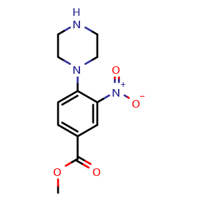Chemical structure of 3-Nitro-4-piperazin-1-yl-benzoic acid methyl ester , CAS 192441-86-4, AChemBlock AD260717