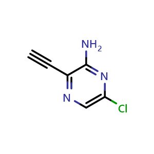 Chemical structure of 6-Chloro-3-ethynylpyrazin-2-amine , CAS 1936114-56-5, AChemBlock AD260721