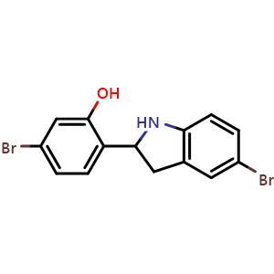 Chemical structure of 5-Bromo-2-(5-bromoindolin-2-yl)phenol , CAS 1954693-13-0, AChemBlock AD260727