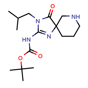 Chemical structure of tert-Butyl (3-isobutyl-4-oxo-1,3,7-triazaspiro[4.5]dec-1-en-2-yl)carbamate , CAS 1956426-26-8, AChemBlock AD260730