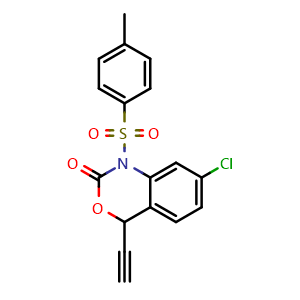 Chemical structure of 7-Chloro-4-ethynyl-1,4-dihydro-1-[(4-methylphenyl)sulfonyl]-2H-3,1-benzoxazin-2-one , CAS 1958012-17-3, AChemBlock AD260733