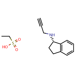 Chemical structure of (S)-N-(Prop-2-yn-1-yl)-2,3-dihydro-1H-inden-1-amine ethanesulfonate , CAS 202464-89-9, AChemBlock AD260743
