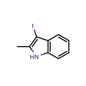 Chemical structure of 3-Iodo-2-methyl-1H-indole , CAS 2033-44-5, AChemBlock AD260744