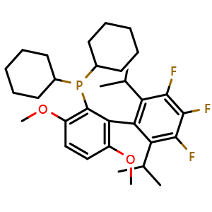 Chemical structure of Dicyclohexyl[3′,4′,5′-trifluoro-3,6-dimethoxy-2′,6′-bis(1-methylethyl)[1,1′-biphenyl]-2-yl]phosphine , CAS 2118959-56-9, AChemBlock AD260755