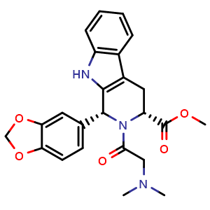 Chemical structure of Methyl (1R,3R)-1-(benzo[d][1,3]dioxol-5-yl)-2-(dimethylglycyl)-2,3,4,9-tetrahydro-1H-pyrido[3,4-b]indole-3-carboxylate , CAS 2169996-11-4, AChemBlock AD260765
