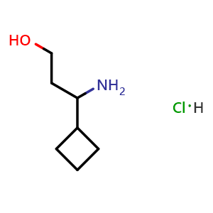 Chemical structure of 3-Amino-3-cyclobutylpropan-1-ol hydrochloride , CAS 2230802-42-1, AChemBlock AD260774