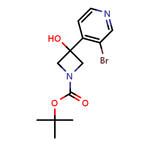 Chemical structure of 1,1-Dimethylethyl 3-(3-bromo-4-pyridinyl)-3-hydroxy-1-azetidinecarboxylate , CAS 2309476-42-2, AChemBlock AD260791