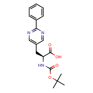 Chemical structure of (S)-2-((tert-Butoxycarbonyl)amino)-3-(2-phenylpyrimidin-5-yl)propanoic acid , CAS 2387566-95-0, AChemBlock AD260804