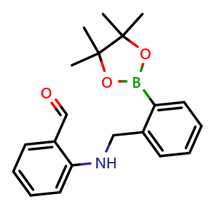 Chemical structure of 2-((2-(4,4,5,5-Tetramethyl-1,3,2-dioxaborolan-2-yl)benzyl)amino)benzaldehyde , CAS 2527827-04-7, AChemBlock AD260825