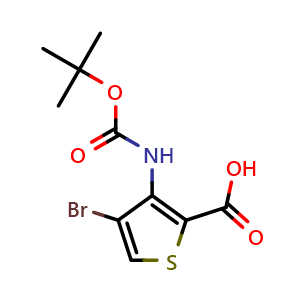Chemical structure of 4-Bromo-3-((tert-butoxycarbonyl)amino)thiophene-2-carboxylic acid , CAS 2639406-13-4, AChemBlock AD260838