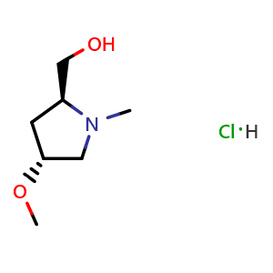 Chemical structure of ((2S,4R)-4-Methoxy-1-methylpyrrolidin-2-yl)methanol hydrochloride , CAS 2728726-18-7, AChemBlock AD260846