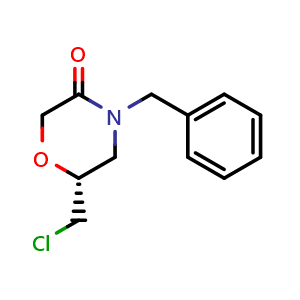 Chemical structure of (R)-4-Benzyl-6-(chloromethyl)morpholin-3-one , CAS 278788-94-6, AChemBlock AD260849