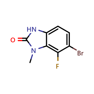 Chemical structure of 6-Bromo-7-fluoro-1-methyl-1,3-dihydro-2H-benzo[d]imidazol-2-one , CAS 2912303-42-3, AChemBlock AD260859