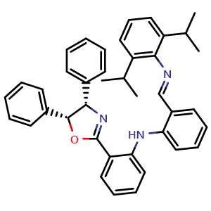 Chemical structure of 2-((E)-((2,6-Diisopropylphenyl)imino)methyl)-N-(2-((4S,5R)-4,5-diphenyl-4,5-dihydrooxazol-2-yl)phenyl)aniline , CAS 2956427-09-9, AChemBlock AD260865
