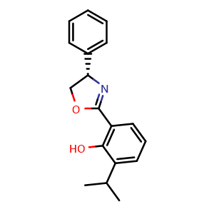 Chemical structure of (S)-2-Isopropyl-6-(4-phenyl-4,5-dihydrooxazol-2-yl)phenol , CAS 2988880-65-3, AChemBlock AD260868