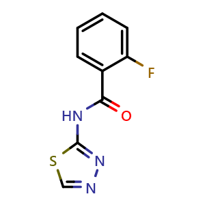 Chemical structure of 2-Fluoro-N-(1,3,4-thiadiazol-2-yl)benzamide , CAS 313368-15-9, AChemBlock AD260881