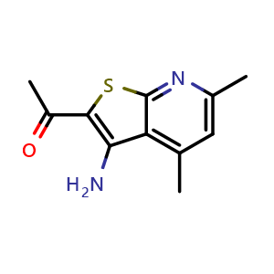 Chemical structure of 1-(3-Amino-4,6-dimethylthieno[2,3-b]pyridin-2-yl)ethanone , CAS 52505-42-7, AChemBlock AD260972
