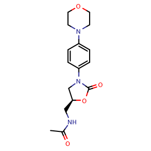 Chemical structure of (S)-N-((3-(4-Morpholinophenyl)-2-oxooxazolidin-5-yl)methyl)acetamide , CAS 556801-15-1, AChemBlock AD260986