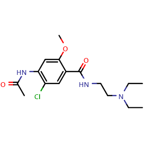Chemical structure of 4-Acetamido-5-chloro-N-(2-(diethylamino)ethyl)-2-methoxybenzamide , CAS 5608-13-9, AChemBlock AD260988