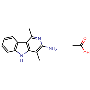 Chemical structure of 1,4-Dimethyl-5H-pyrido[4,3-b]indol-3-amine acetate , CAS 68808-54-8, AChemBlock AD261041