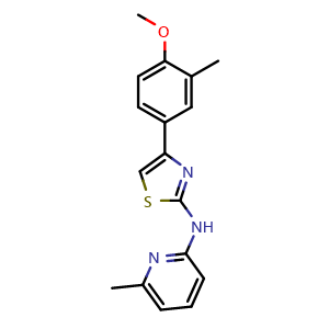 Chemical structure of 4-(4-Methoxy-3-methylphenyl)-N-(6-methylpyridin-2-yl)thiazol-2-amine , CAS 690694-22-5, AChemBlock AD261042