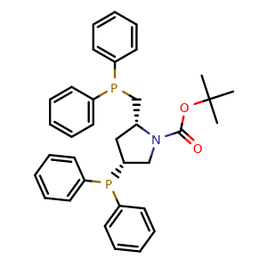 Chemical structure of (2R,4R)-2-(Diphenylphosphinomethyl)-4-(diphenylphosphino)-N-(t-butoxycarbonyl)pyrrolidine , CAS 72598-03-9, AChemBlock AD261052