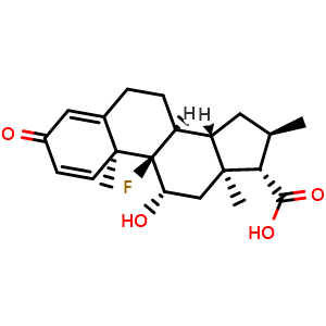 Chemical structure of (11beta,16alpha,17beta)-9-Fluoro-11-hydroxy-16-methyl-3-oxoandrosta-1,4-diene-17-carboxylic acid , CAS 75262-69-0, AChemBlock AD261059