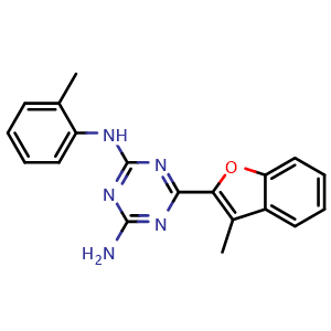 Chemical structure of 6-(3-Methyl-2-benzofuranyl)-N2-(2-methylphenyl)-1,3,5-triazine-2,4-diamine , CAS 810686-85-2, AChemBlock AD261077